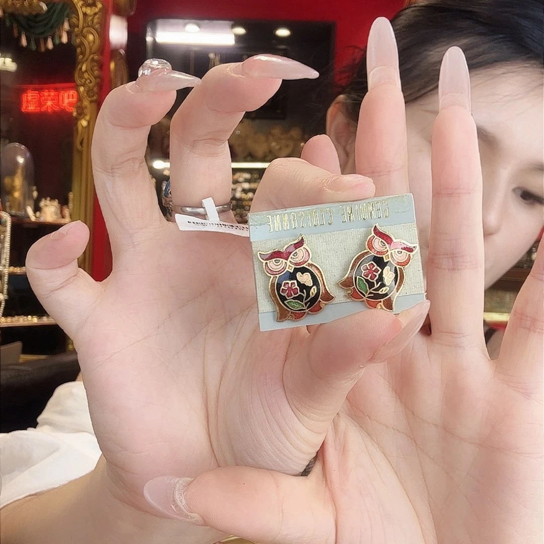 琉璃铜合金锆石铁合金日本古董耳钉