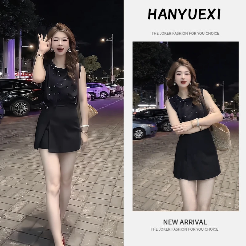 夏季一整套女装2025新款韩版减龄显瘦气质休闲无袖上衣短裙两件套