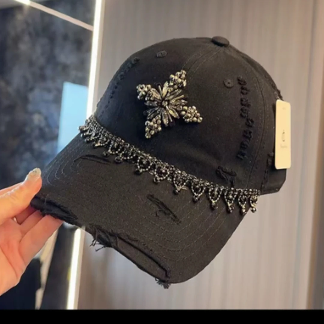 重工洋气牛仔棒球帽遮阳帽时尚黑色帽子棒球帽百搭休闲风鸭舌帽子