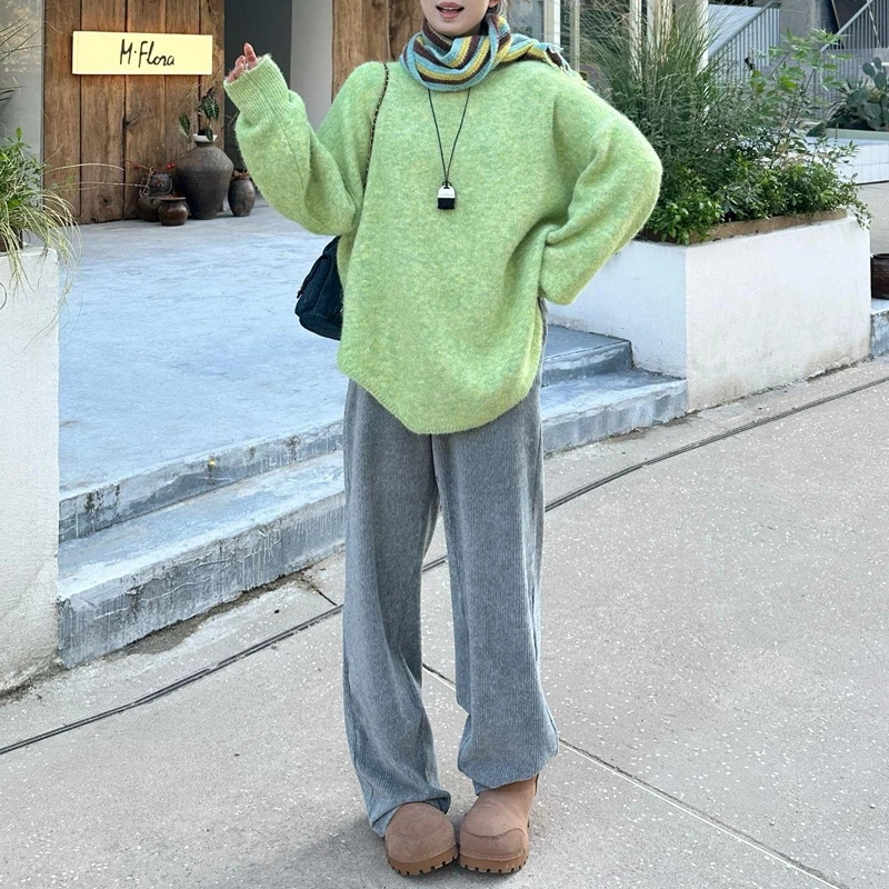 【绒冬滤镜】韩系高级感弧形下摆圆领针织秋冬加绒毛衣