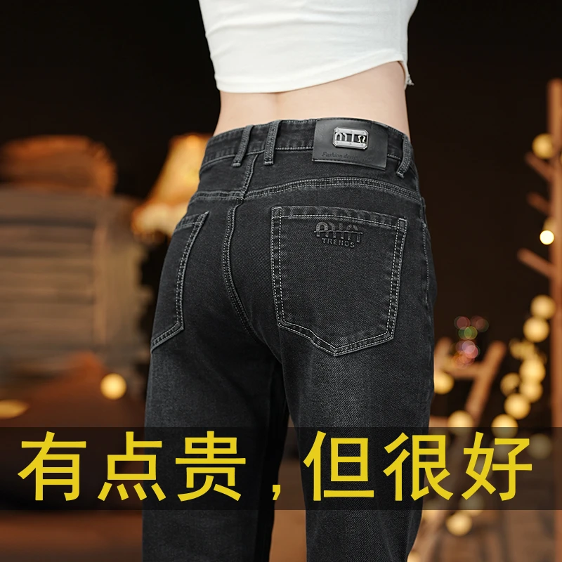 接潮秋冬新款黑灰色复古直筒宽松男士牛仔裤子轻商务保暖舒适时尚