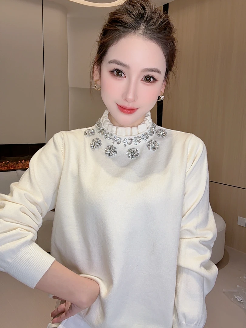 【洛阳情书】半高领领口重工手缝钻钻冬季保暖针织衫毛衣