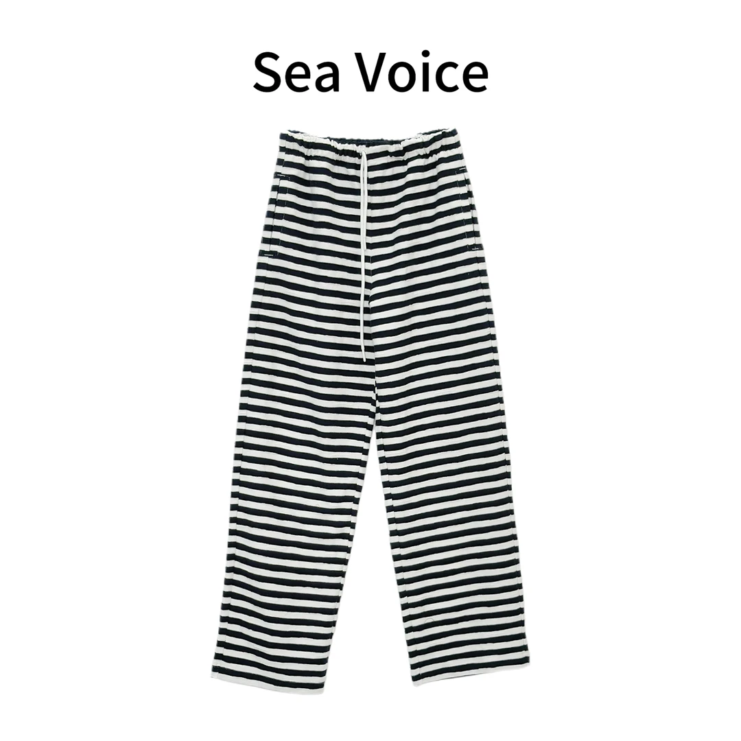 【海哥精选】慵懒风撞色条纹阔腿宽松直筒休闲裤5543-178-169