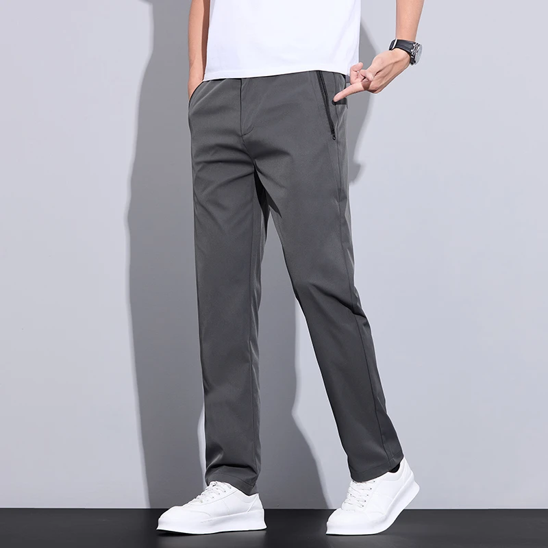 2025夏季男士薄款简约时尚口袋拉链休闲裤直筒修身百搭潮流裤子