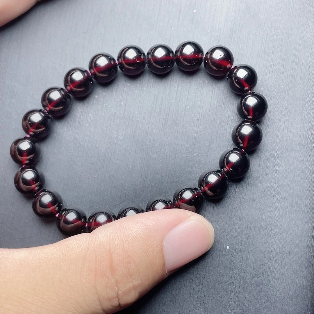 手链未镶嵌石榴石9.0MM高品天然酒红单圈手链