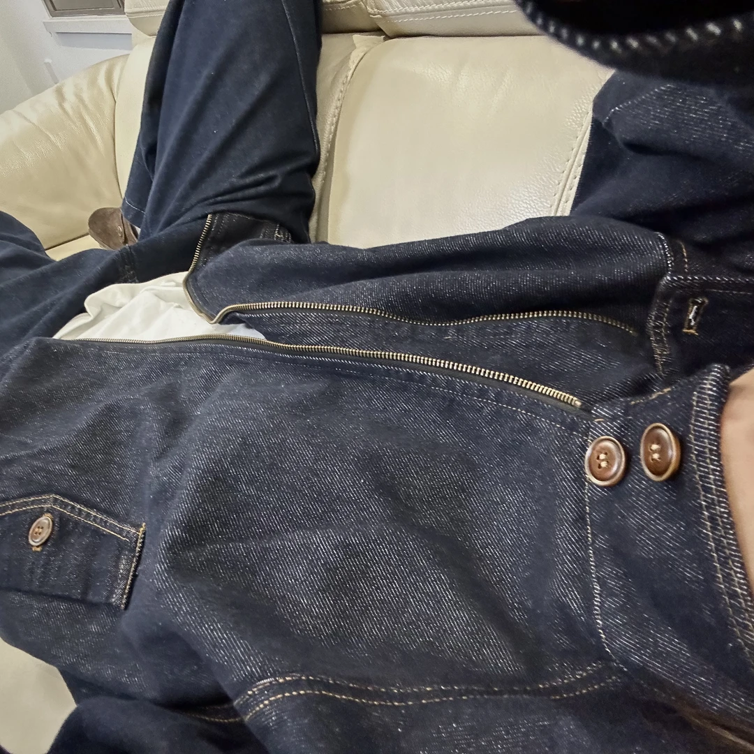 Verynineflux丹宁原牛哈灵顿夹克重磅立领拉链外套男女-V73WT37