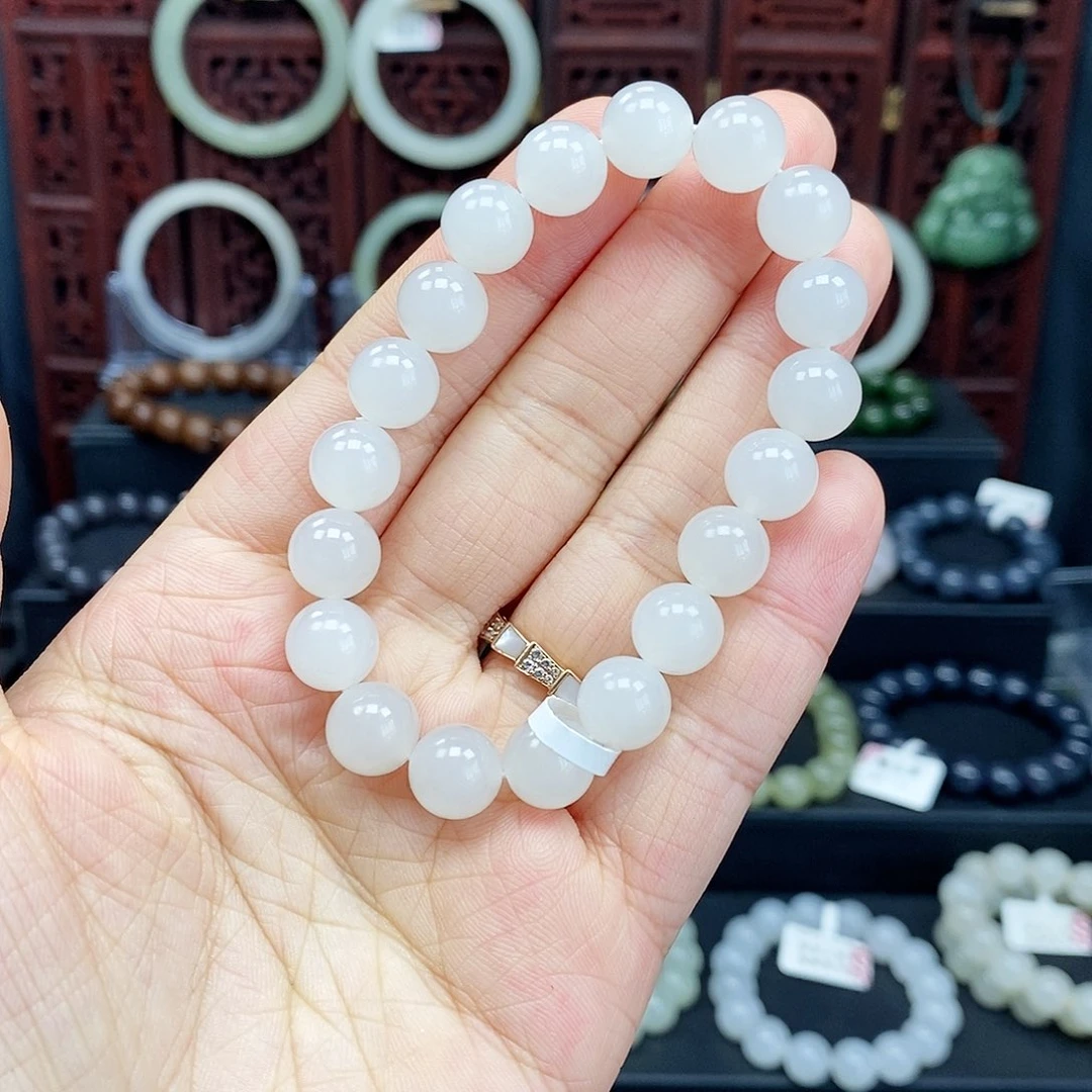 和田玉手串未镶嵌白玉10