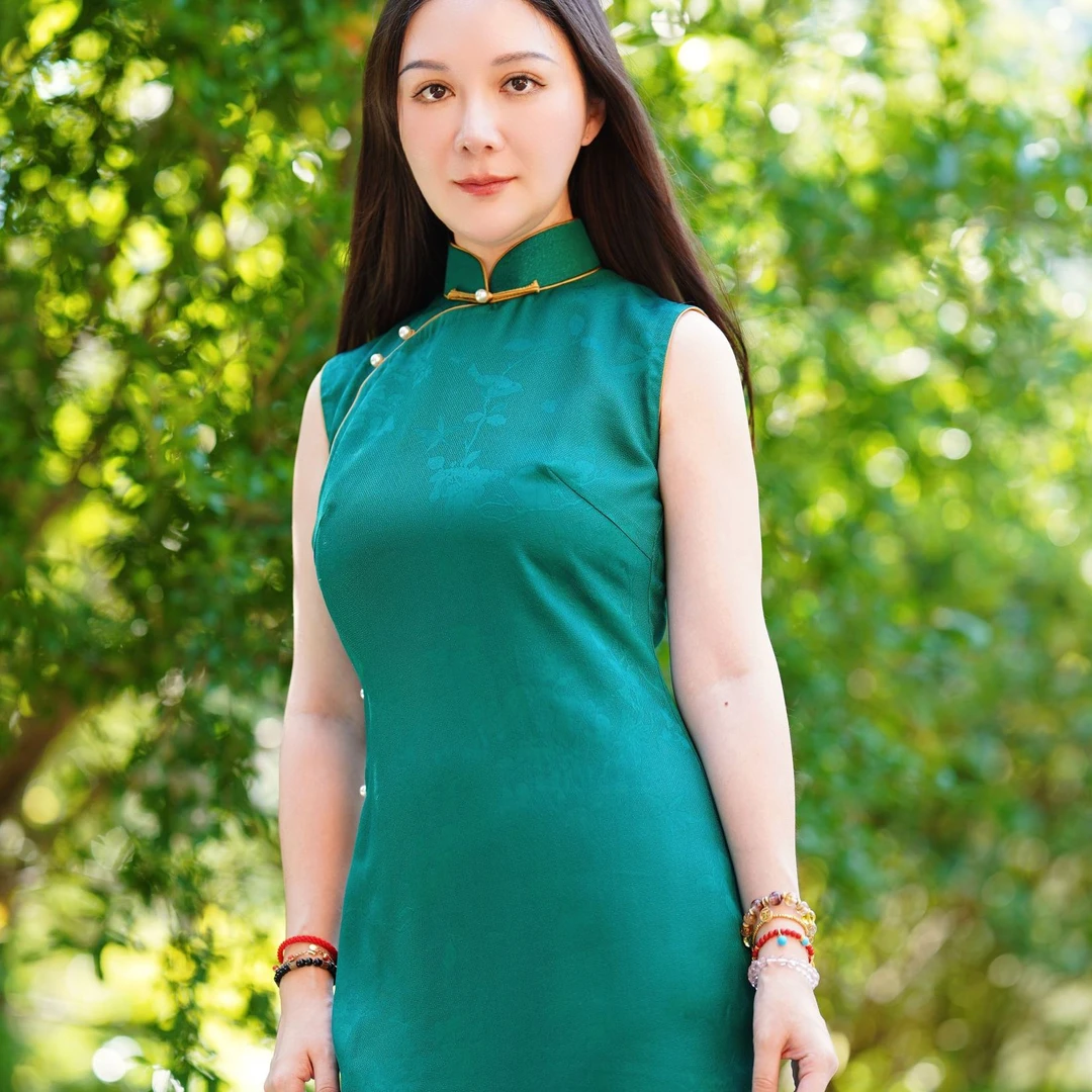 月下微凉25718店庆款沐清风25姆米全孔罗香云纱无袖有省修身旗袍