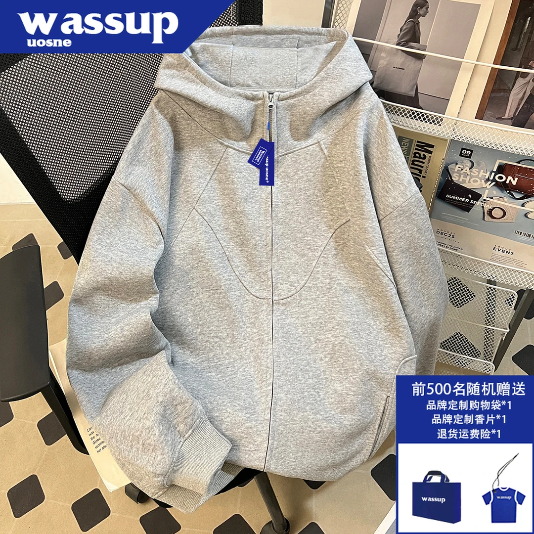 美式重磅解构连帽开衫卫衣男秋季潮牌设计感cleanfit大码宽松外套