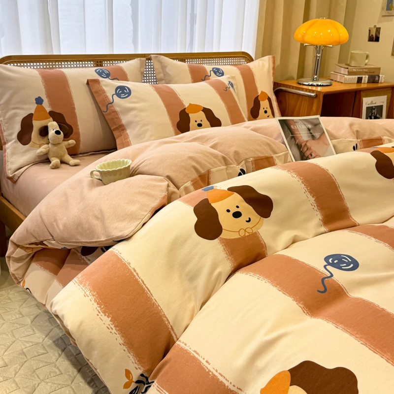 A类母婴级套件双层纱四件套柔软舒适印花公主风床上用品床单被罩