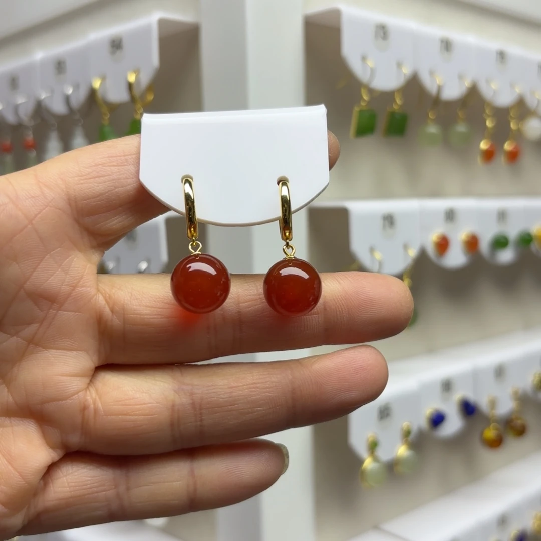 玛瑙/玉髓银S925镶嵌耳饰