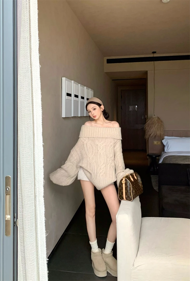 时尚百搭韩版纯欲氛围主推宽松慵懒气质针织毛衣66514#