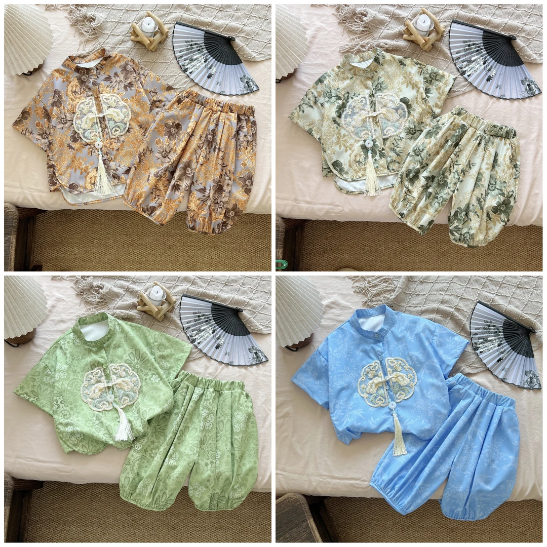 【国风儿童套装】男女童夏季短袖中大童休闲童装儿童衬衫套装