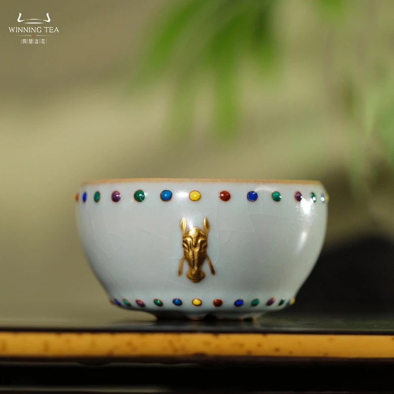 问鼎汝瓷鼎峰系列天青马首七宝战鼓杯