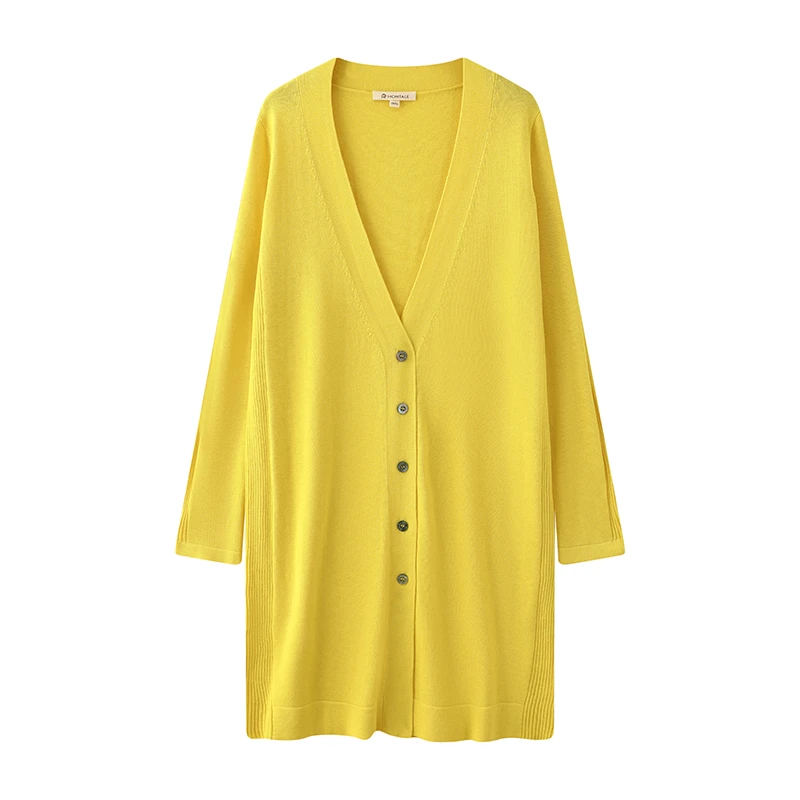 针织时尚纯色百搭休闲长款宽松气质毛衣精纺长袖女开衫121WX024