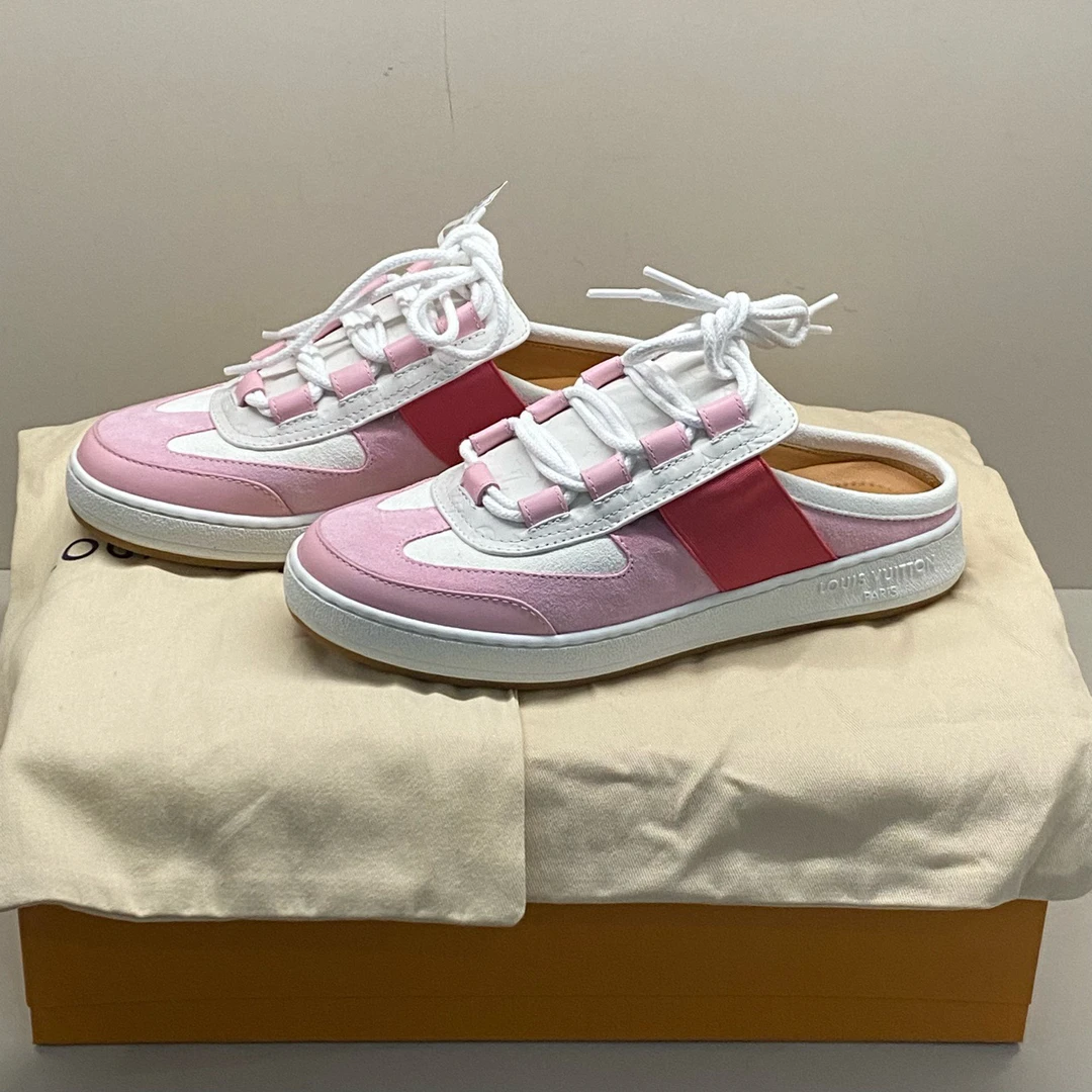 LV 23ss爆款德训粉色老花拼皮休闲鞋/37码/全新防尘袋原盒/19355