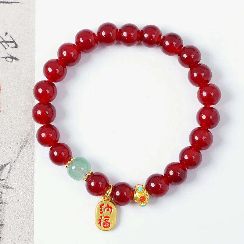 非金属玻璃手链 原创设计红色本命年七彩手链-Y0752