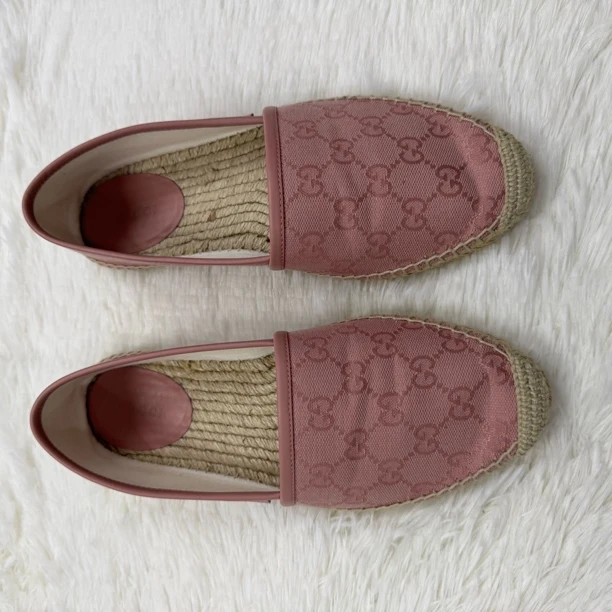 95新 GUCCI/古驰 粉色双G帆布渔夫鞋/37码/FZ062