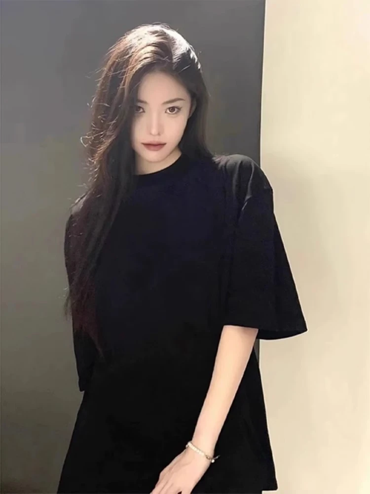 特大码300斤美式高克重黑色t恤男女同款夏季cleanfit短袖纯棉圆领