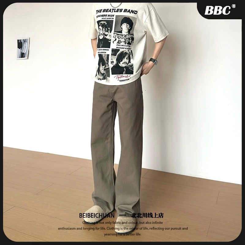 BBC【美式直筒牛仔裤】2025秋冬季咖色牛仔裤垂感简约男生直筒裤
