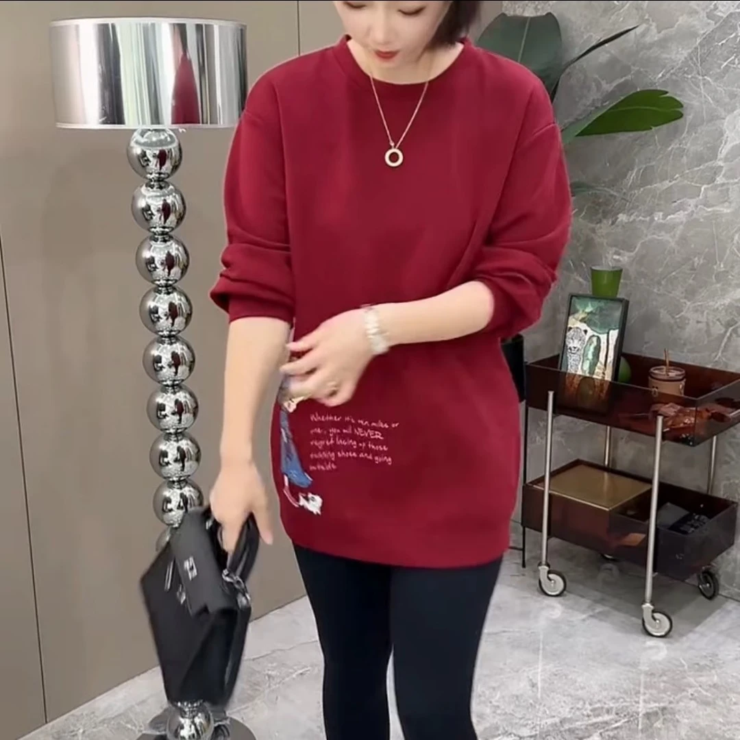 大码新款韩版宽松遮肉百搭显瘦圆领套头中长款卫衣女装