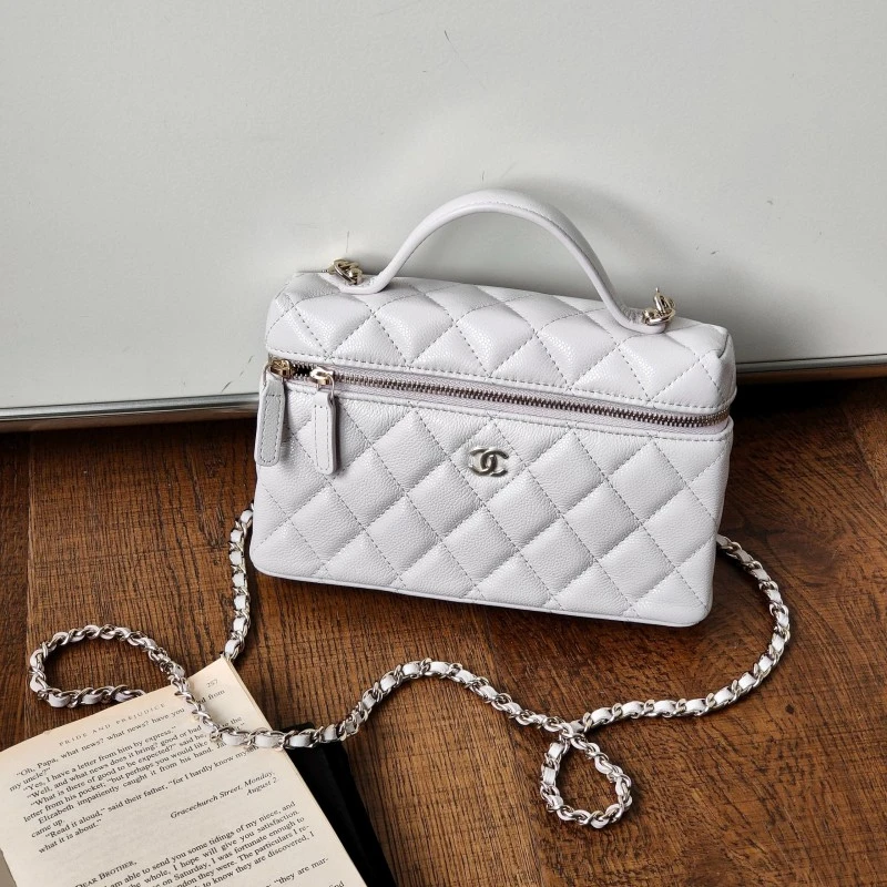 99新 Chanel/香奈儿 25K淡粉色荔枝皮LP饭盒斜挎包52032