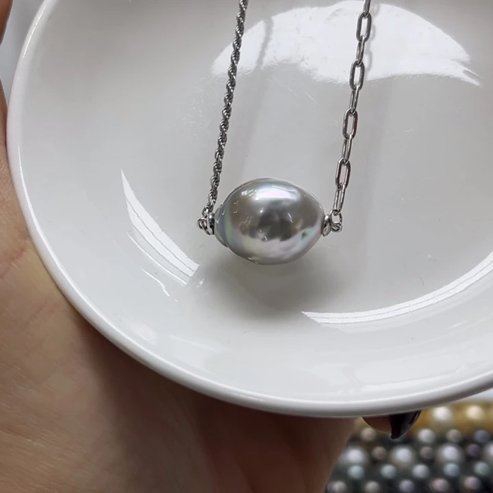 海水珍珠套链银S925镶嵌12-13mm