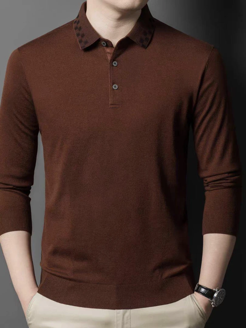 【山羊绒+桑蚕丝】80支精纺可机洗春秋新款男士POLO休闲衫商务中年