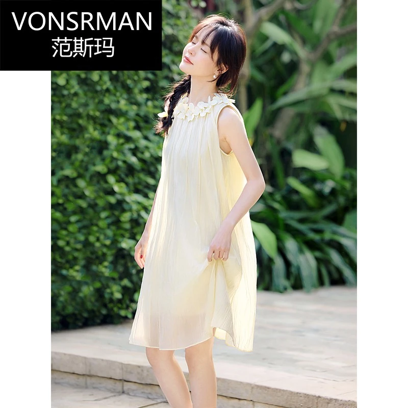 品牌高端香草茉莉裙子2025夏季新款浪漫飘逸立体花朵设计感连衣裙