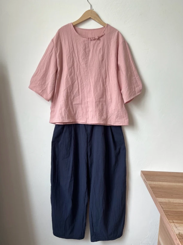 新中式五分袖上衣宽松显瘦阔腿女装套装休闲套装