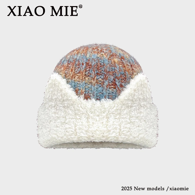 日系可爱猫耳朵毛线针织帽女秋冬保暖毛绒加厚时尚一帽两戴显脸小