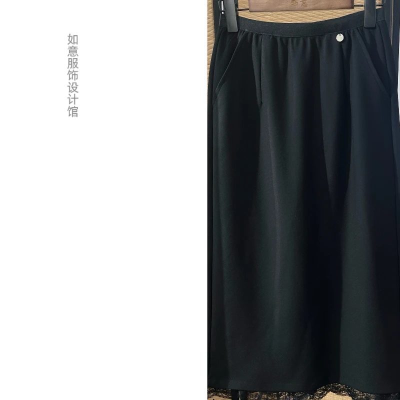 如意馆【半身裙】原创新款春夏纯色蕾丝拼接高级感气质百搭半裙