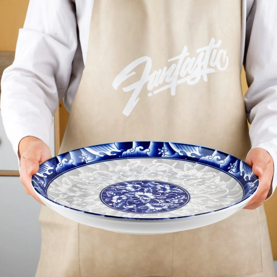 9英寸青花瓷大盘子4个装2025新款青花盘家用菜盘子釉下彩可微波炉