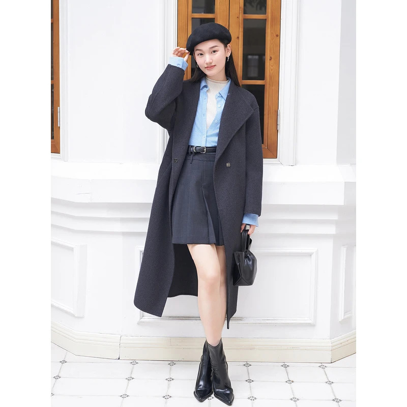 【100%美丽诺羊毛】Goodland美地冬季双面毛呢大衣外套LC34580110