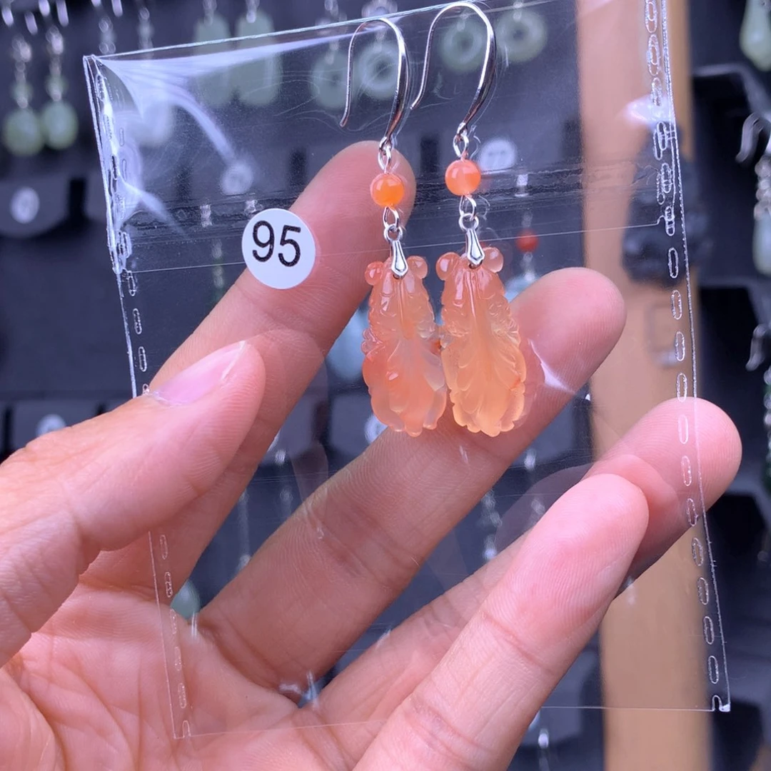 南红玛瑙耳饰银S925镶嵌丽*霞
