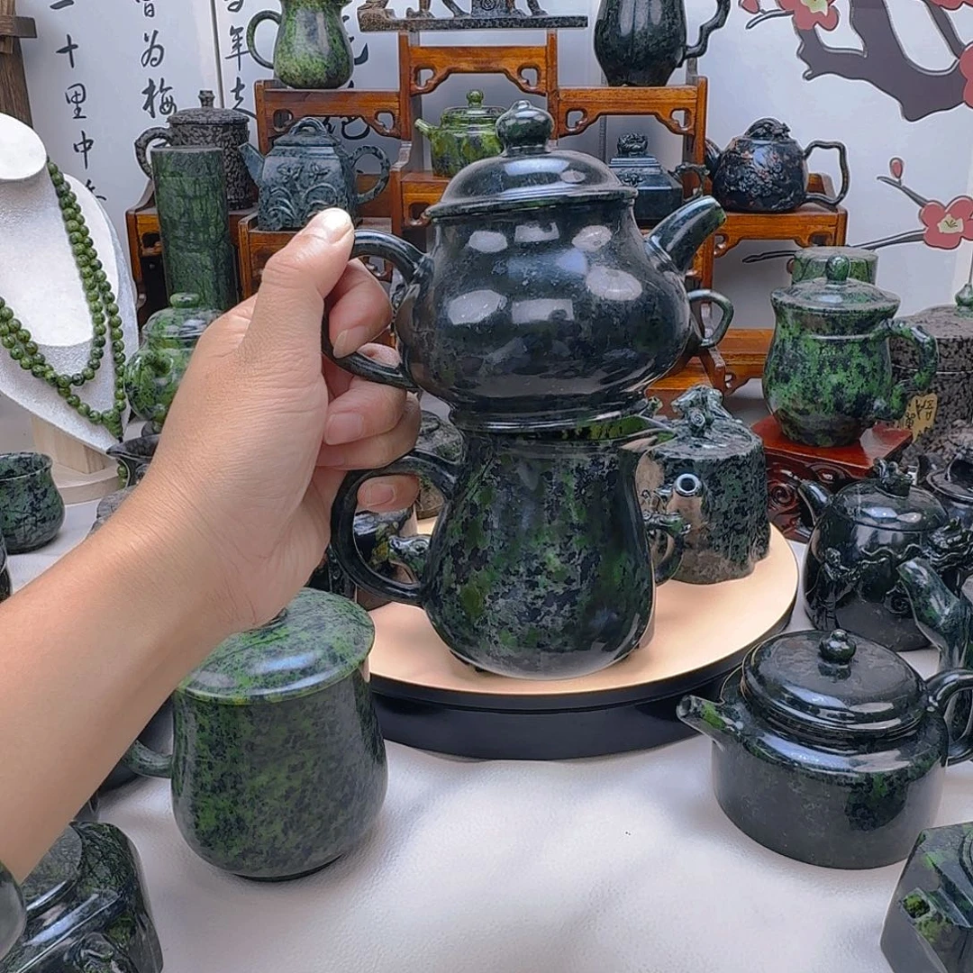 杨***士未镶嵌蛇纹石玉藏玉药王石茶壶