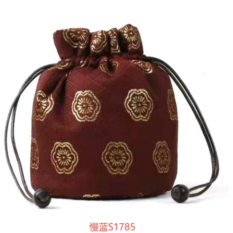 【坐饮亭竹】【坐饮亭竹】【金梅花】红底织锦皮绳圆口单杯袋9*12