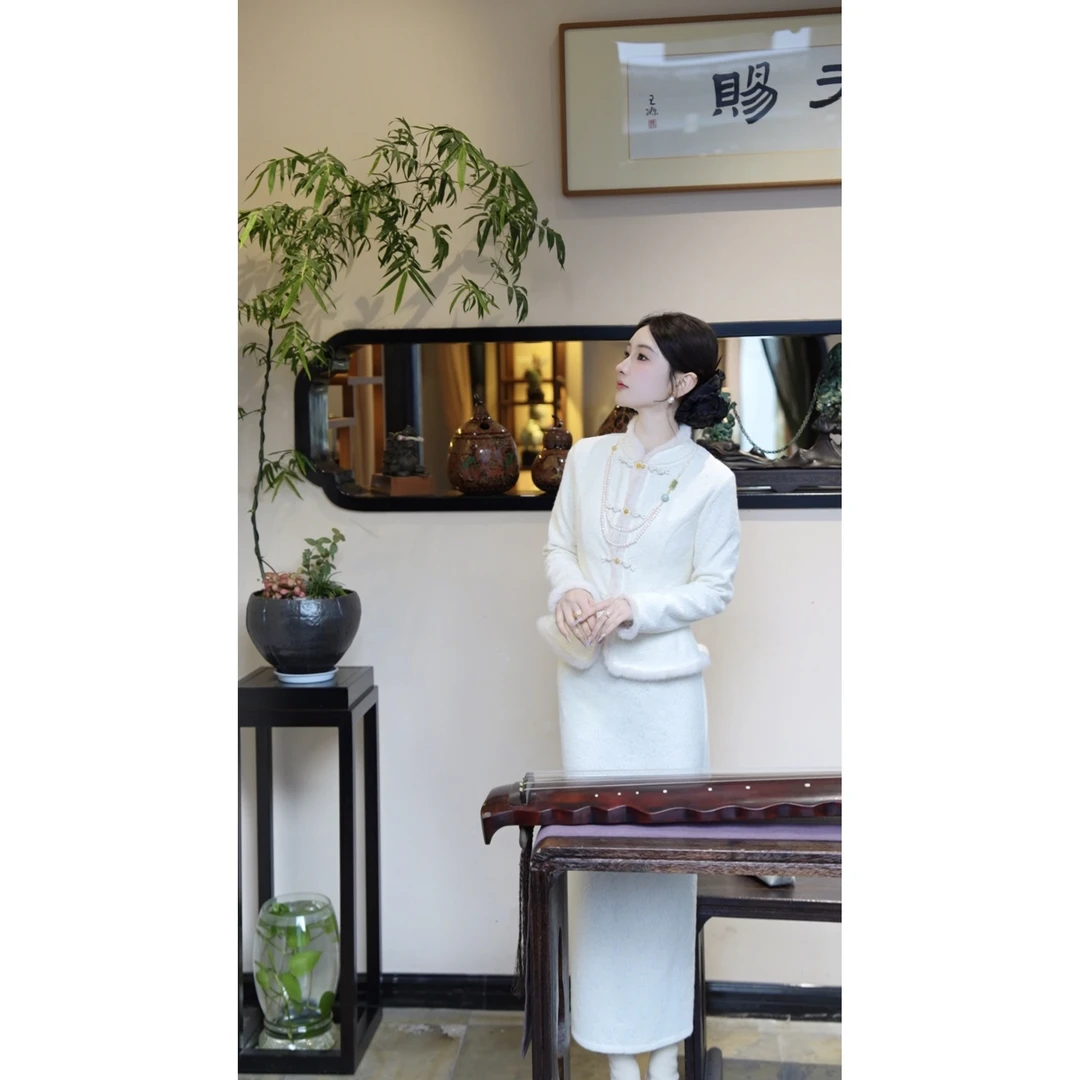 【周粥】【掌上明珠】2025新款新中式植绒蕾丝提花保暖套装JJD5TZ6999