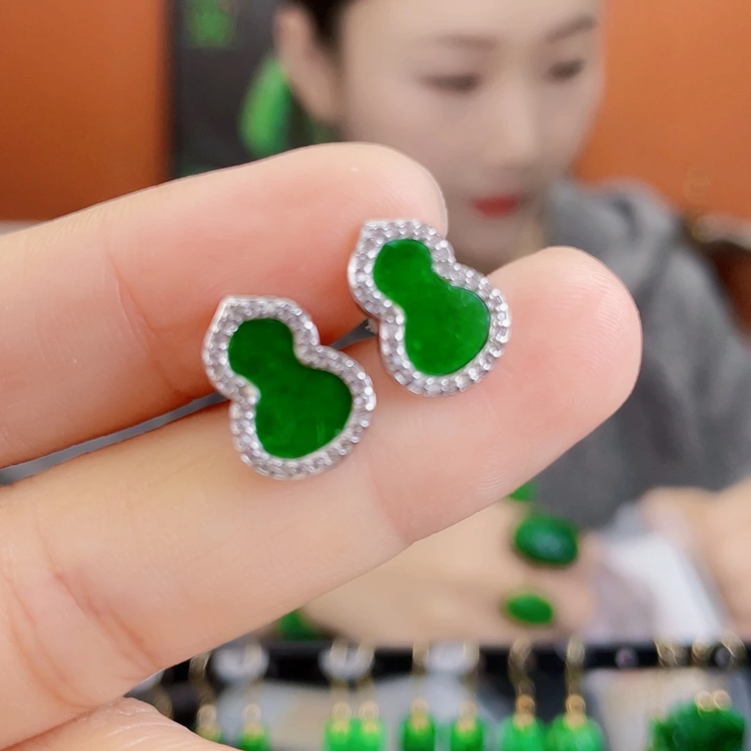 翡翠银S925镶嵌耳饰