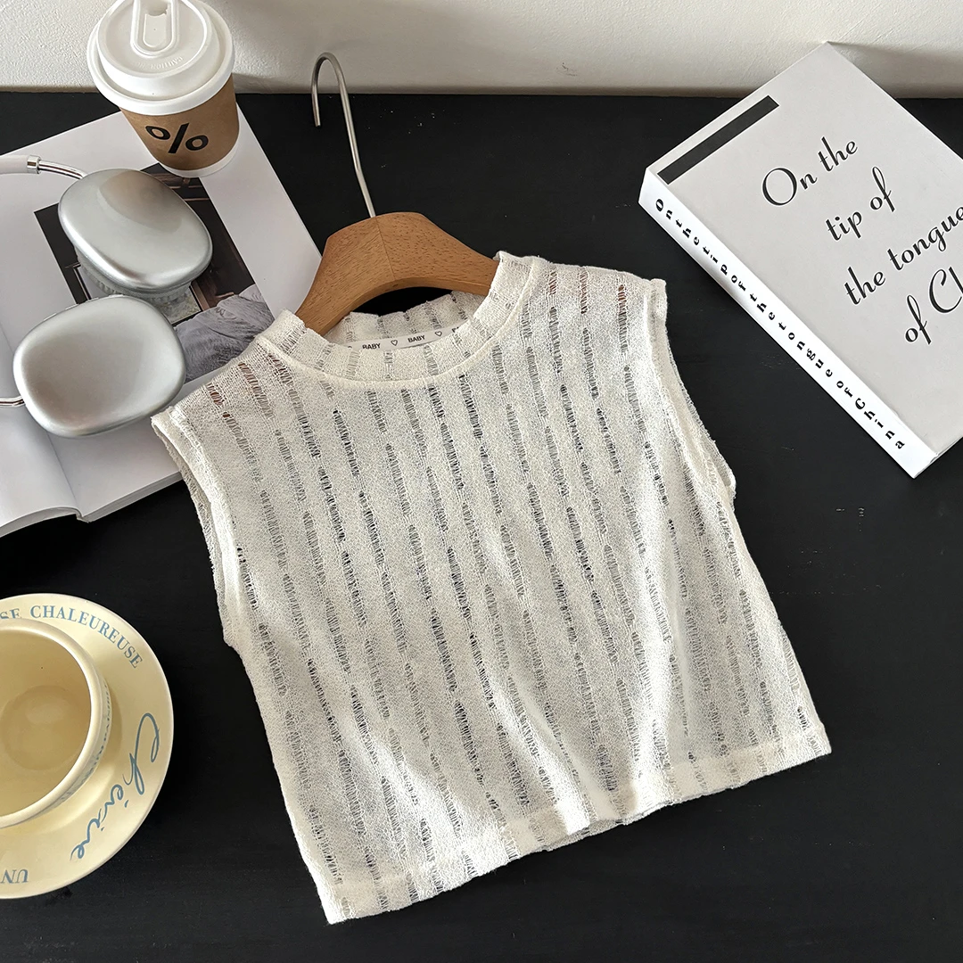 夏季新款镂空儿童款时尚百搭透气宽松外穿无袖背心薄款卡通男女宝