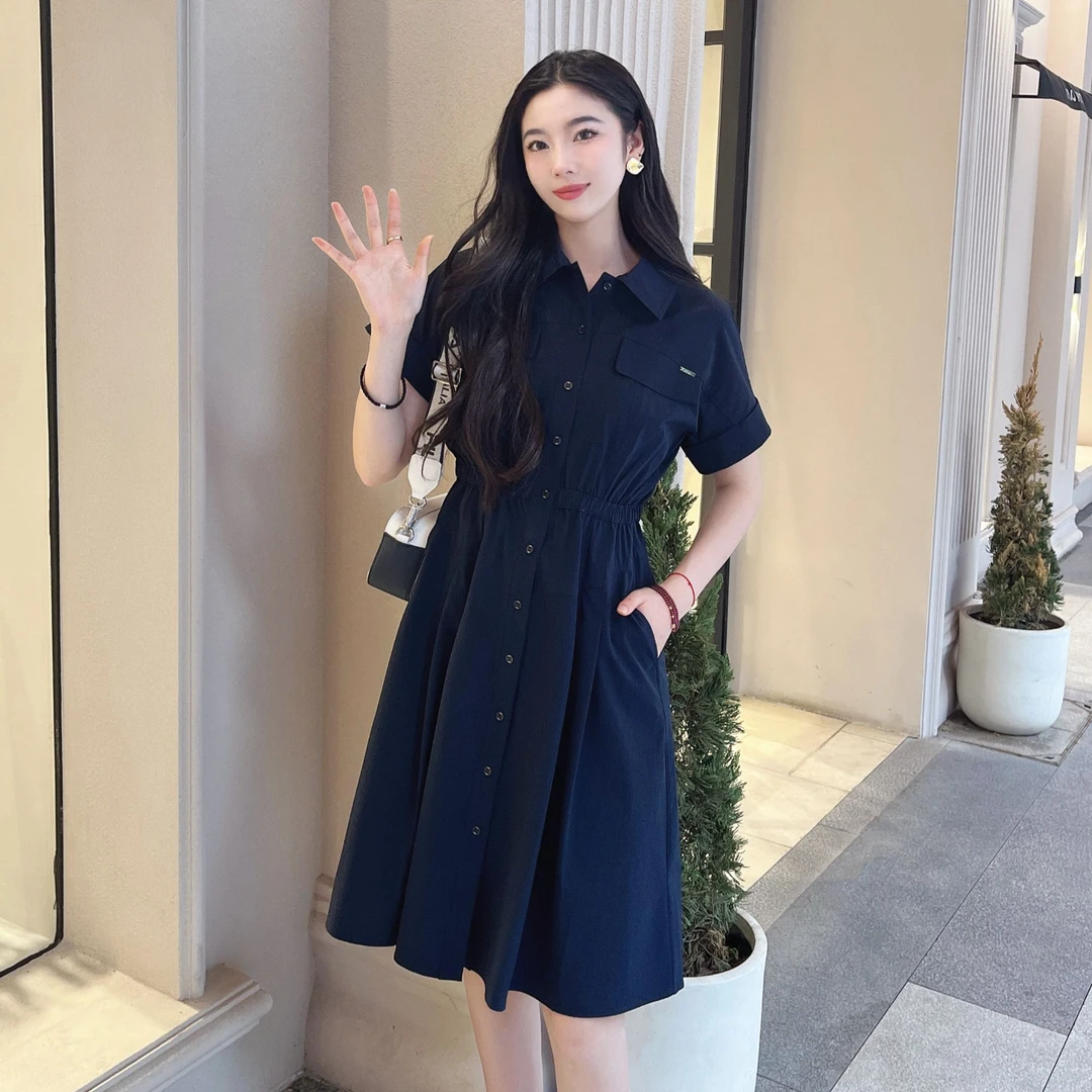 FILA/斐乐女装夏新款气质时尚休闲优雅黑色收腰连衣裙F11W523301F