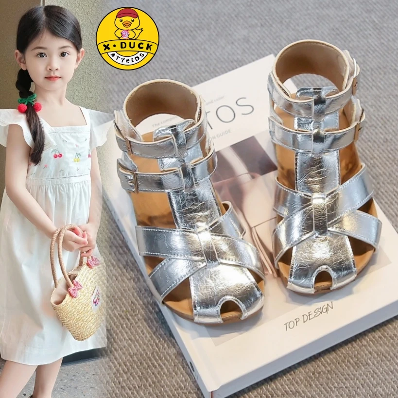晓糖鸭女童公主鞋时装凉鞋沙滩鞋夏季罗马凉鞋软底小女孩包头鞋子