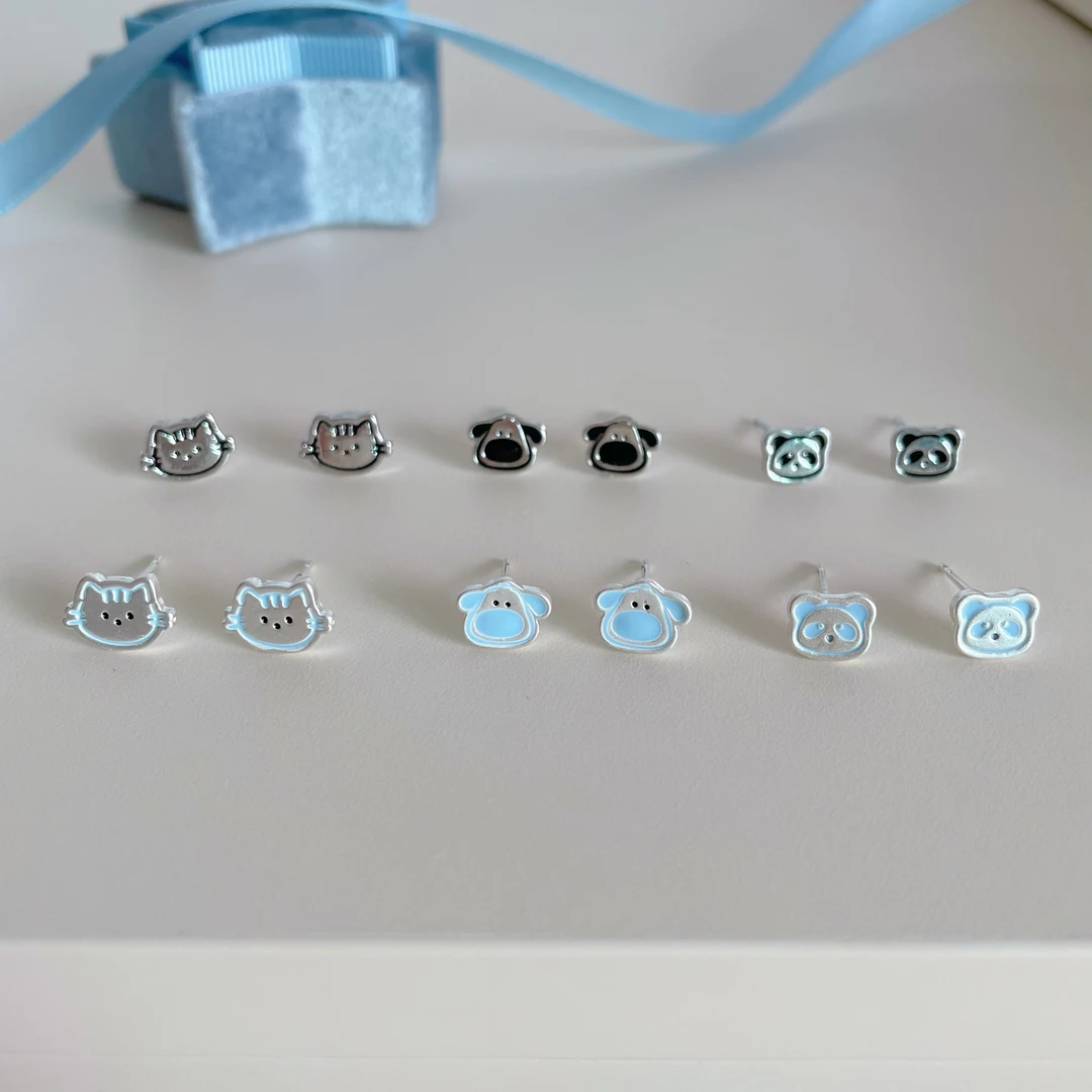 铜合金耳饰 D2020 S925银针原创设计款动物组合套装个性潮流百搭