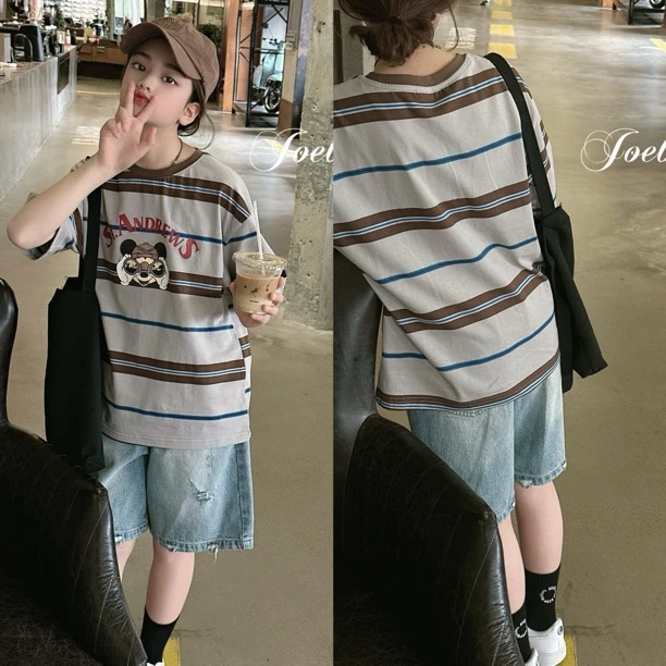 乔贝乐男童炸街t恤69116儿童酷帅男孩洋气宝宝夏天条纹短袖衣服潮