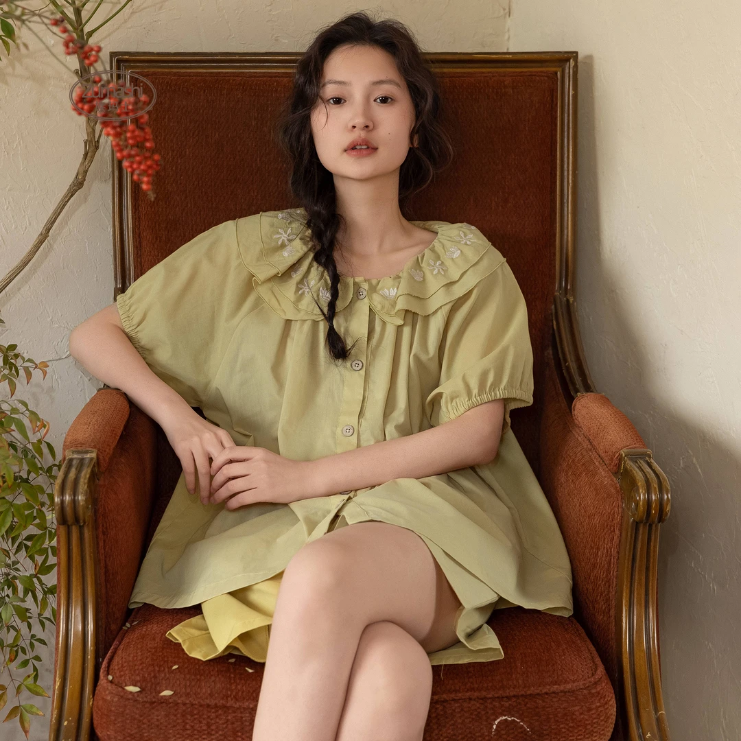 族玛士纯棉睡衣女款2025新款夏季薄款短袖短裤刺绣家居服套装夏天