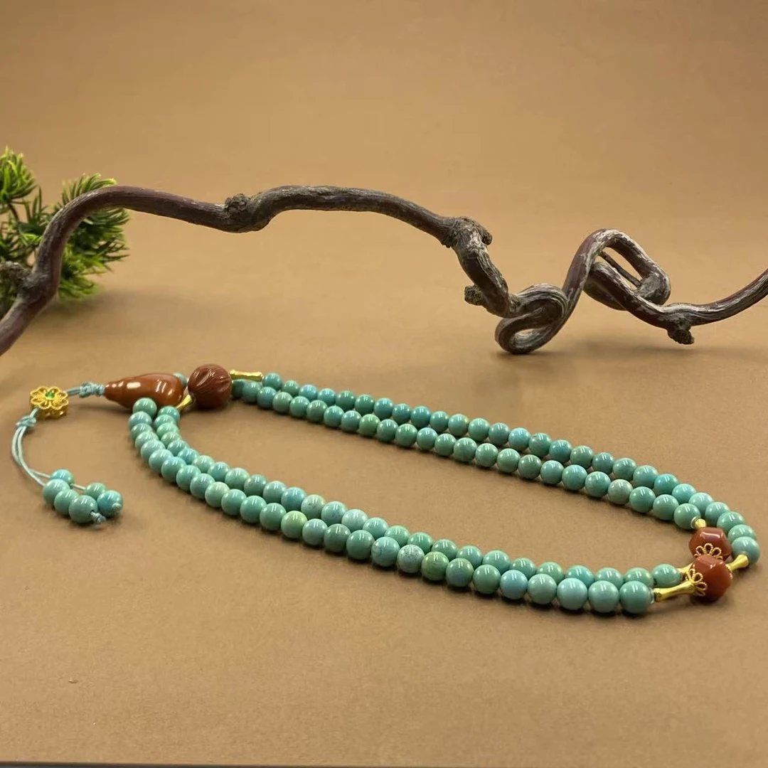 【非遗珍宝】18K绿松石圆珠项链长链 约4.5mm（多样性发其一）