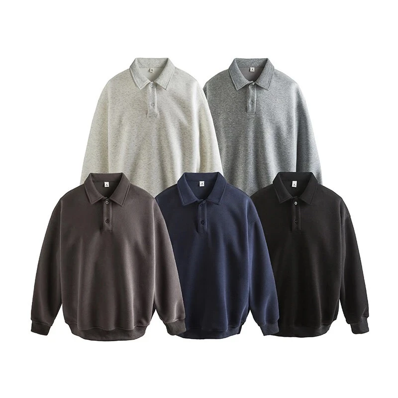 男女春季新款重磅卫衣宽松潮牌休闲纯色套头长袖polo衫-001