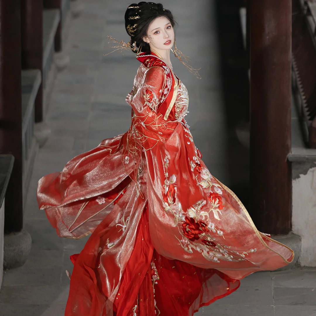 绛悠堂鸾凤和鸣汉服婚服 重工刺绣大袖衫诃子裙南北朝齐腰裙套装