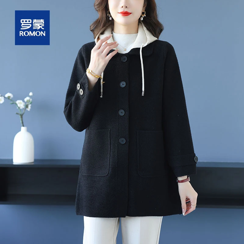 罗蒙小个子中年妈妈春秋装双面毛呢绒外套中长款高级感爆款呢大衣