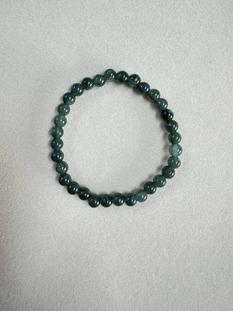 约卡6mm蓝水翡翠素串圆珠手串
